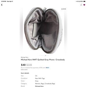 Michael Kors NWT Quilted Gray Phone  Crossbody